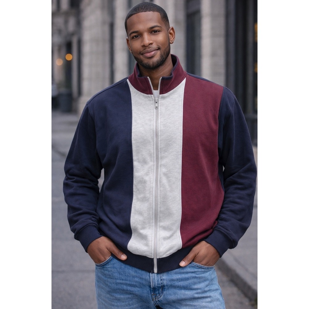 Colorblock Track Jacket Mens‎ Large Full Zip Windbreaker NavyBurgundy Grey Light
